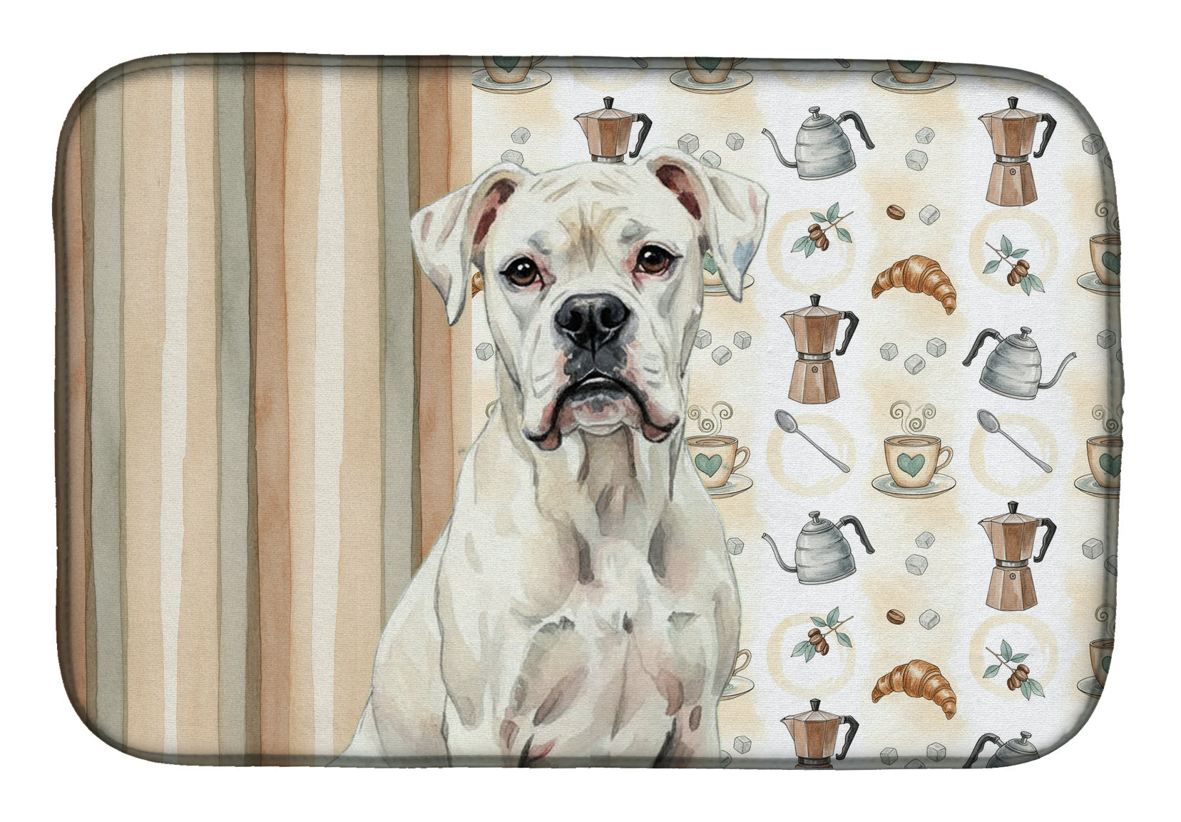 White Boxer Coffee Bar Dish Drying Mat Absorbent Dish Drying Mat Pad for Kitchen Counter Dish Drainer Mat for Countertop, 14 x 21", Multicolor