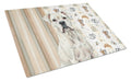 White Boxer Coffee Bar Cutting Board Tempered Glass Kitchen Cutting Surface, Heat Resistant Chopping, Non-Slip Feet, Food Prep & Serving