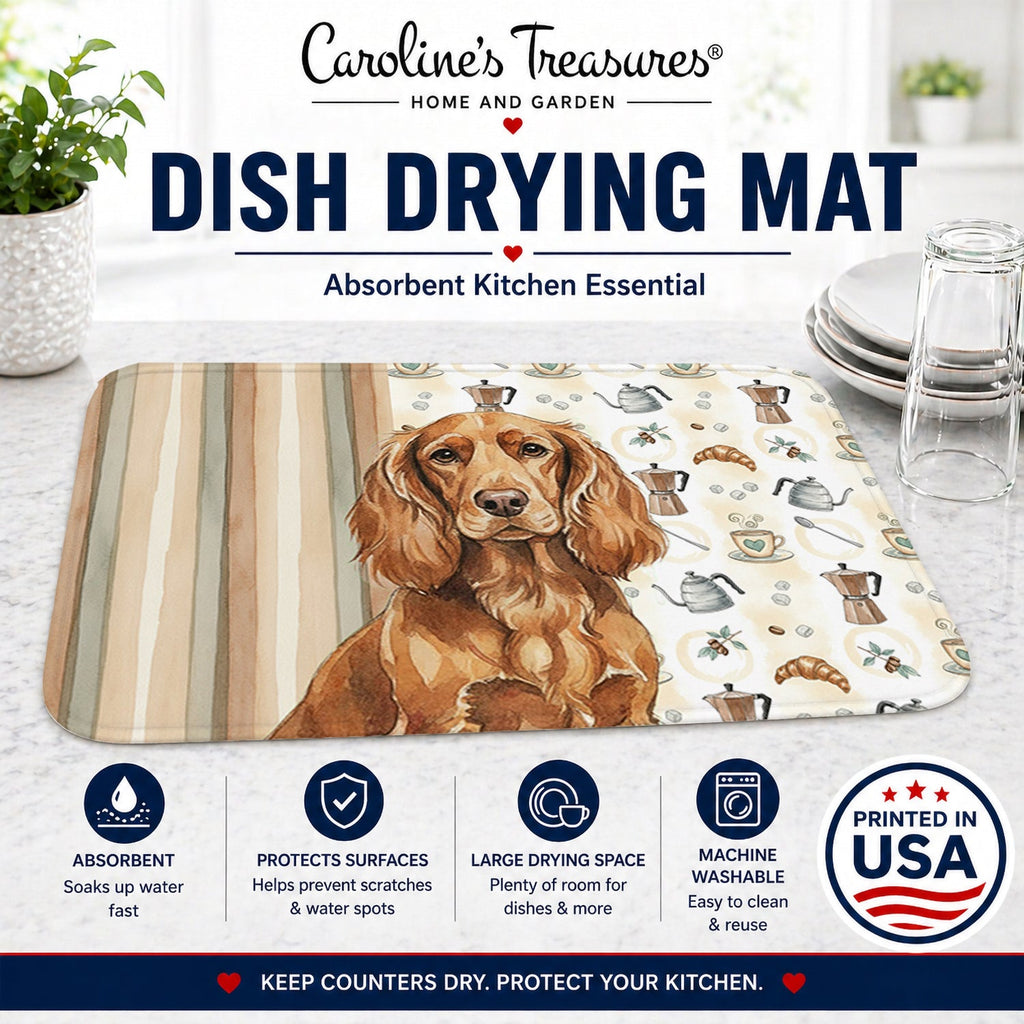 Boykin Spaniel Coffee Bar Dish Drying Mat Absorbent Dish Drying Mat Pad for Kitchen Counter Dish Drainer Mat for Countertop, 14 x 21", Multicolor