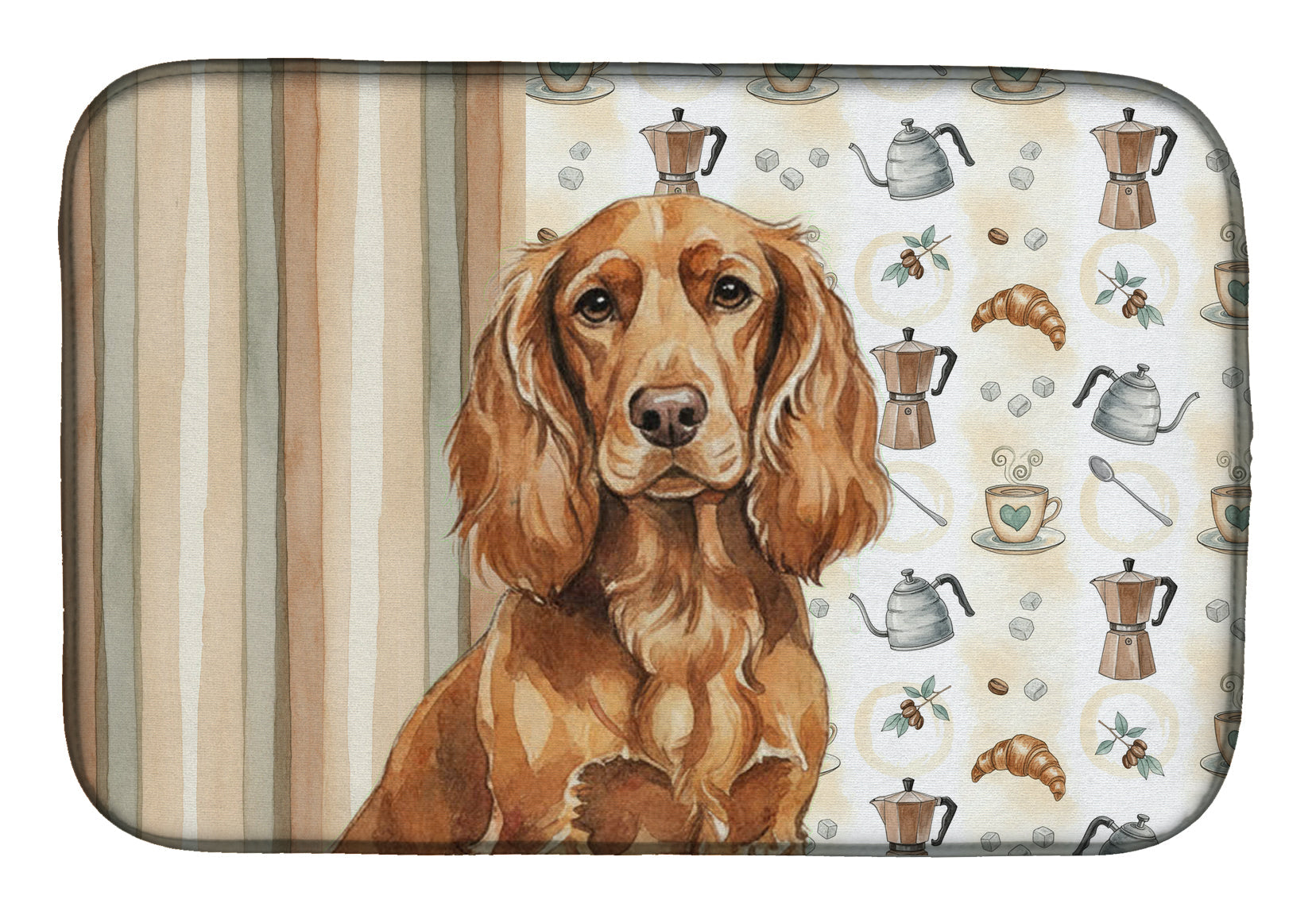 Boykin Spaniel Coffee Bar Dish Drying Mat Absorbent Dish Drying Mat Pad for Kitchen Counter Dish Drainer Mat for Countertop, 14 x 21", Multicolor