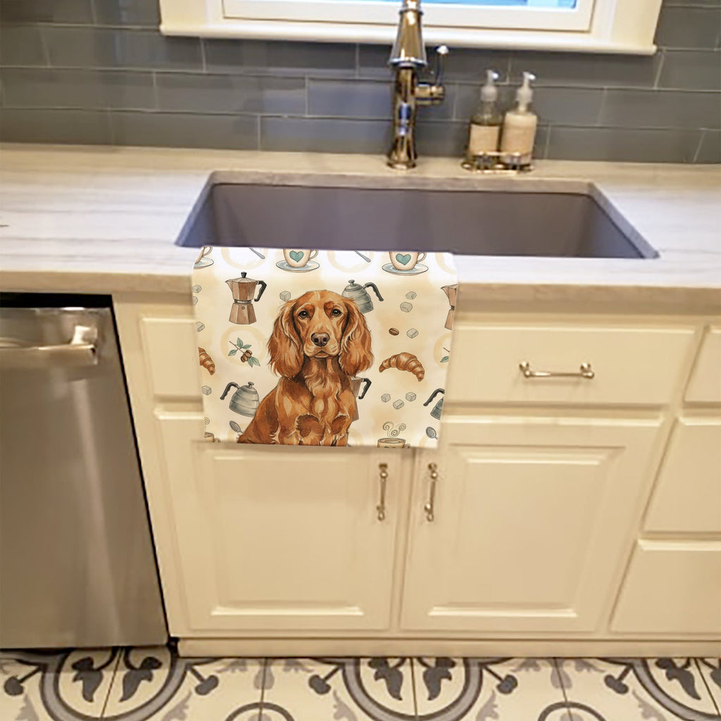 Boykin Spaniel Coffee Bar Kitchen Towel Velour Plush Front and Cotton Loop Back Machine Washable