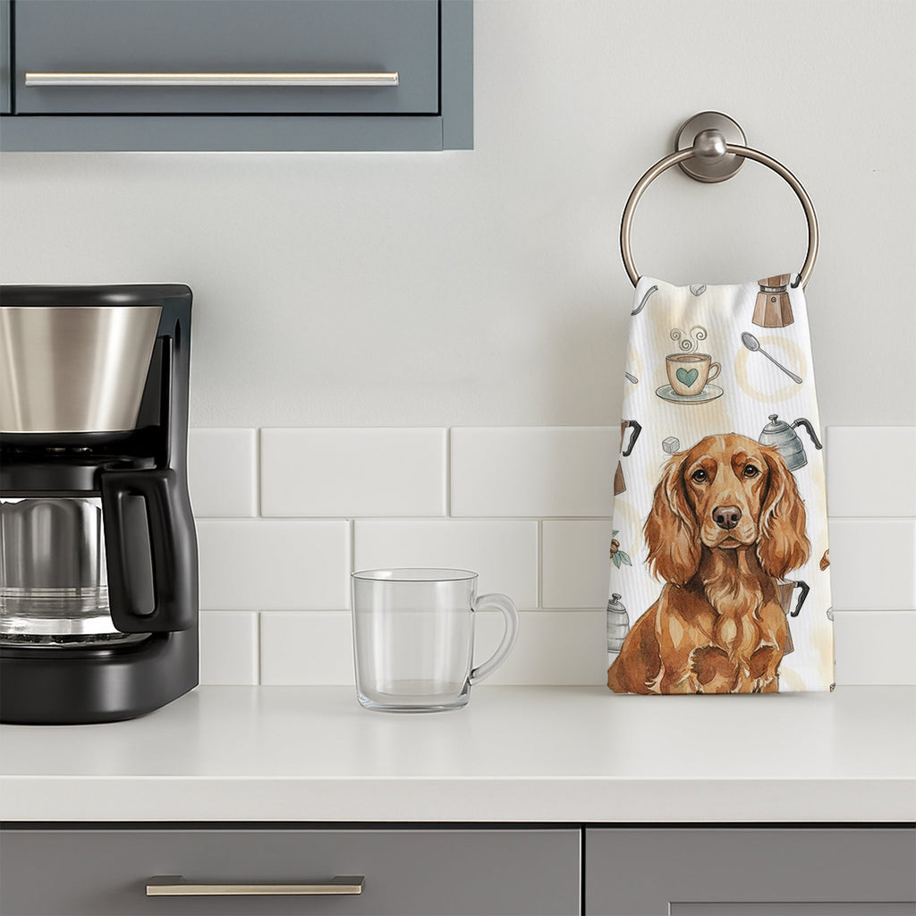Boykin Spaniel Coffee Bar Kitchen Towel Velour Plush Front and Cotton Loop Back Machine Washable
