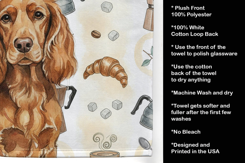Boykin Spaniel Coffee Bar Kitchen Towel Velour Plush Front and Cotton Loop Back Machine Washable