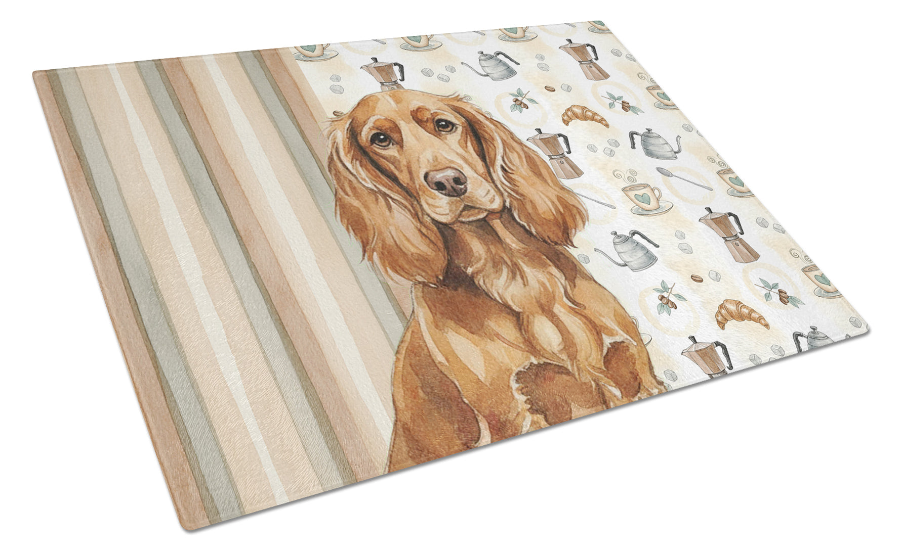 Boykin Spaniel Coffee Bar Cutting Board Tempered Glass Kitchen Cutting Surface, Heat Resistant Chopping, Non-Slip Feet, Food Prep & Serving