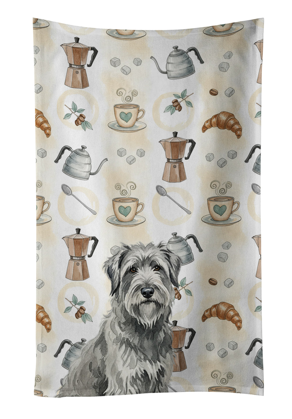 Gray Briard Coffee Bar Kitchen Towel Velour Plush Front and Cotton Loop Back Machine Washable