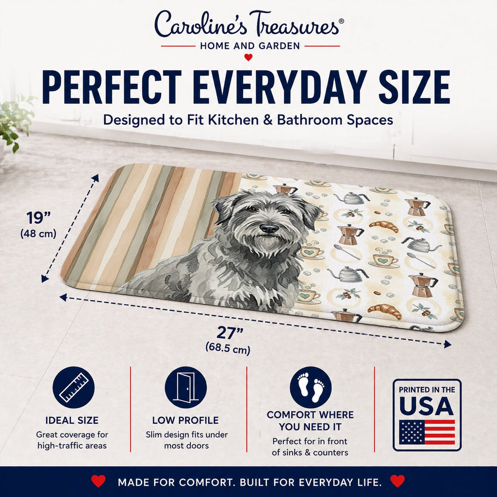 Gray Briard Coffee Bar Memory Foam Kitchen Mat Machine Washable Anti-Fatigue Cushion Comfort Bath or Kitchen Rug