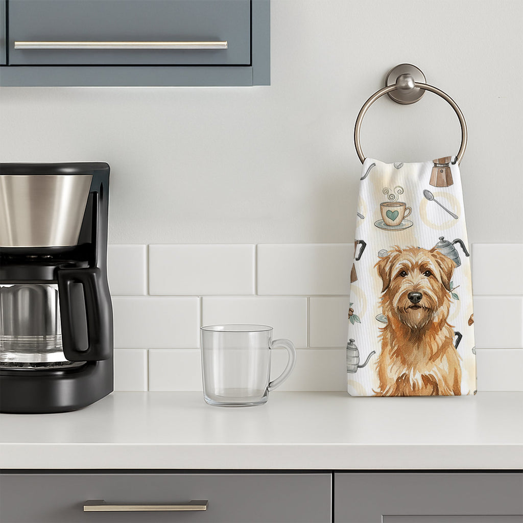 Tawny Briard Coffee Bar Kitchen Towel Velour Plush Front and Cotton Loop Back Machine Washable