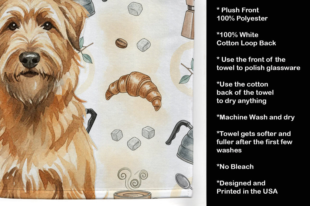 Tawny Briard Coffee Bar Kitchen Towel Velour Plush Front and Cotton Loop Back Machine Washable