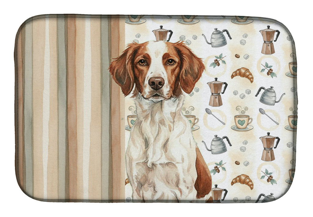 Liver and White Brittany Coffee Bar Dish Drying Mat Absorbent Dish Drying Mat Pad for Kitchen Counter Dish Drainer Mat for Countertop, 14 x 21", Multicolor