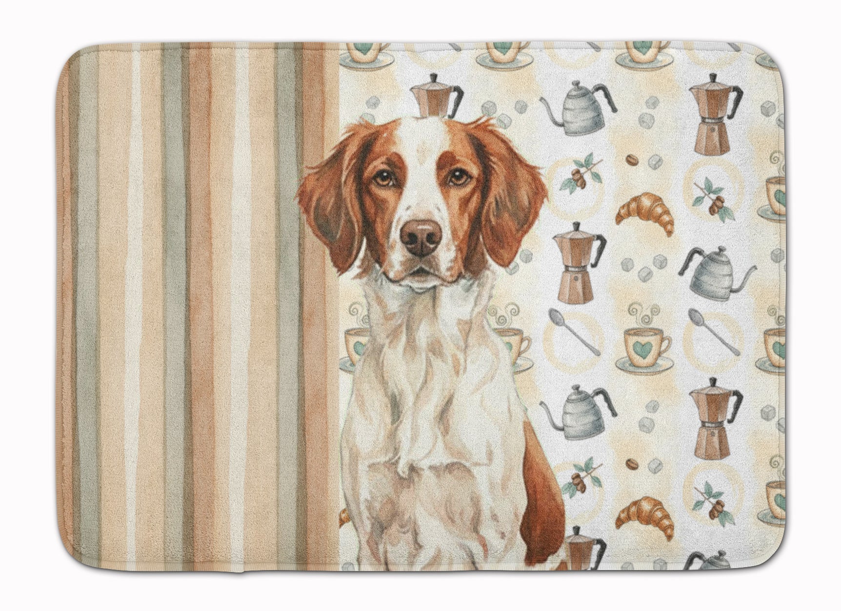 Liver and White Brittany Coffee Bar Memory Foam Kitchen Mat Machine Washable Anti-Fatigue Cushion Comfort Bath or Kitchen Rug