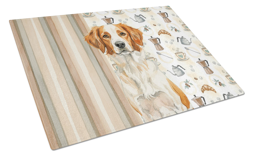 Orange and White Brittany Coffee Bar Cutting Board Tempered Glass Kitchen Cutting Surface, Heat Resistant Chopping, Non-Slip Feet, Food Prep & Serving