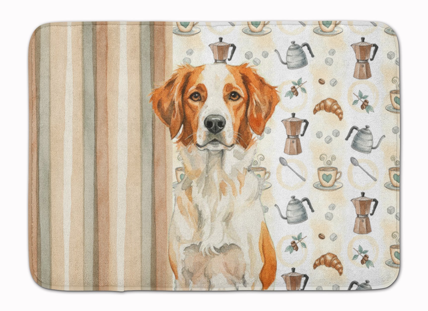 Orange and White Brittany Coffee Bar Memory Foam Kitchen Mat Machine Washable Anti-Fatigue Cushion Comfort Bath or Kitchen Rug