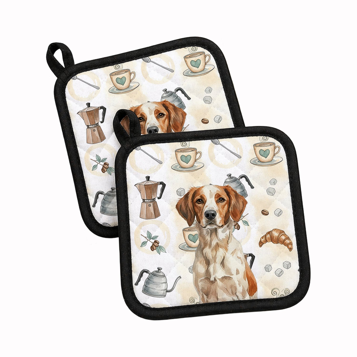 Roan Brittany Coffee Bar Pot Holder Set of 2 Heat Resistant Quilted Hot Pads 7.5 x 7.5 Inch, Insulated Kitchen Trivets for Cooking & Baking