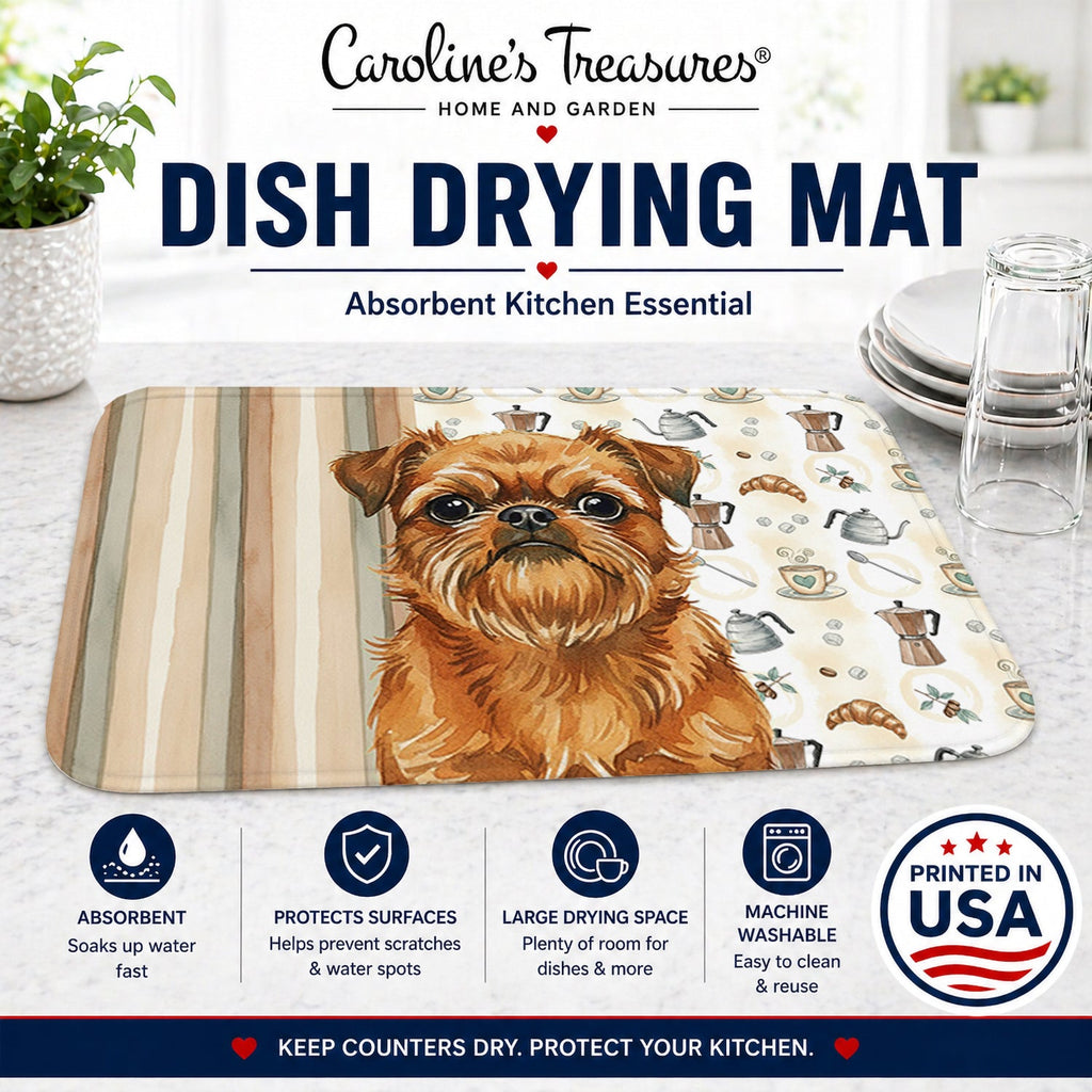 Belge Brussels Griffon Coffee Bar Dish Drying Mat Absorbent Dish Drying Mat Pad for Kitchen Counter Dish Drainer Mat for Countertop, 14 x 21", Multicolor