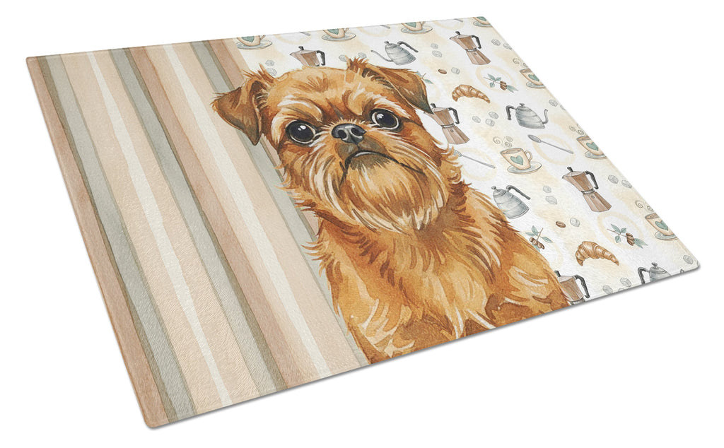 Belge Brussels Griffon Coffee Bar Cutting Board Tempered Glass Kitchen Cutting Surface, Heat Resistant Chopping, Non-Slip Feet, Food Prep & Serving