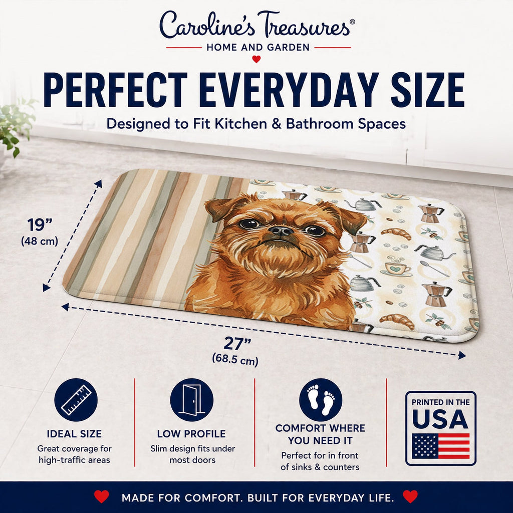 Belge Brussels Griffon Coffee Bar Memory Foam Kitchen Mat Machine Washable Anti-Fatigue Cushion Comfort Bath or Kitchen Rug