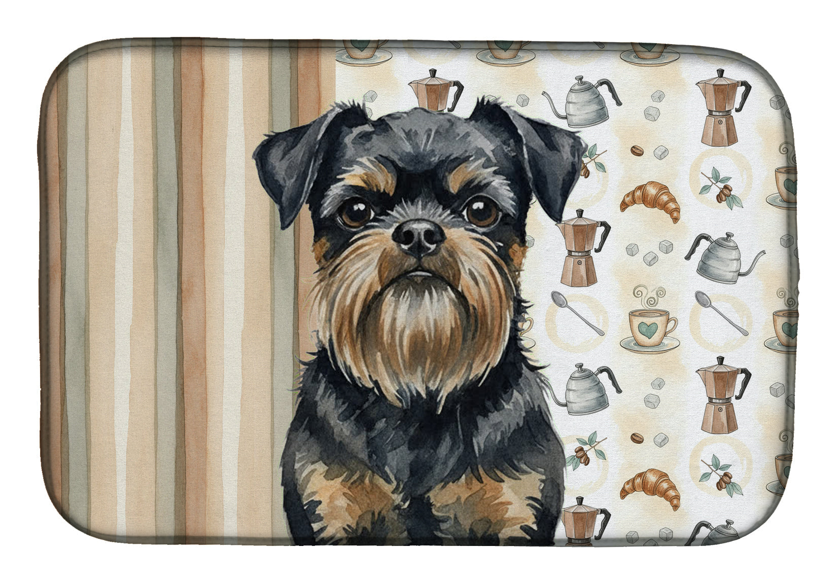 Black and Tan Brussels Griffon Coffee Bar Dish Drying Mat Absorbent Dish Drying Mat Pad for Kitchen Counter Dish Drainer Mat for Countertop, 14 x 21", Multicolor