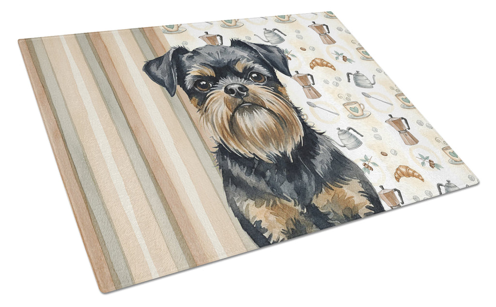 Black and Tan Brussels Griffon Coffee Bar Cutting Board Tempered Glass Kitchen Cutting Surface, Heat Resistant Chopping, Non-Slip Feet, Food Prep & Serving