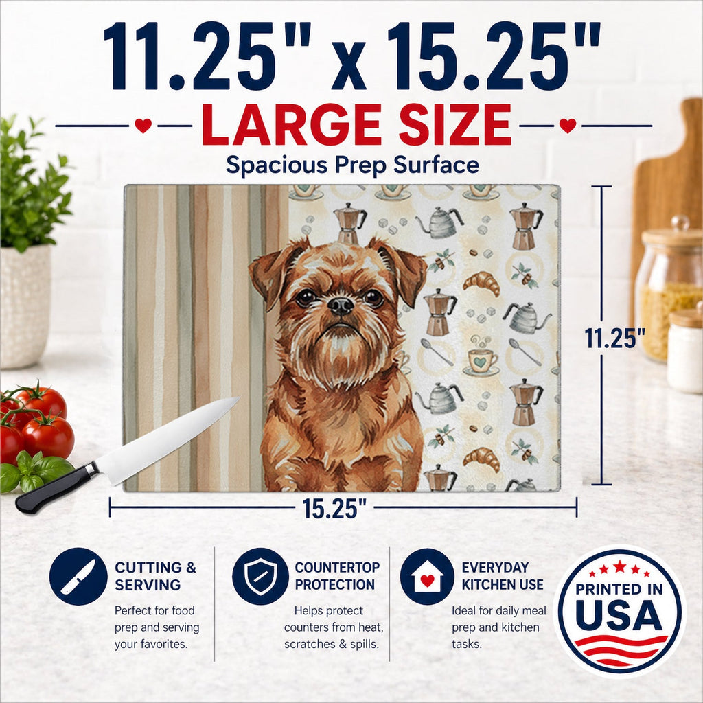 Red Brussels Griffon Coffee Bar Cutting Board Tempered Glass Kitchen Cutting Surface, Heat Resistant Chopping, Non-Slip Feet, Food Prep & Serving