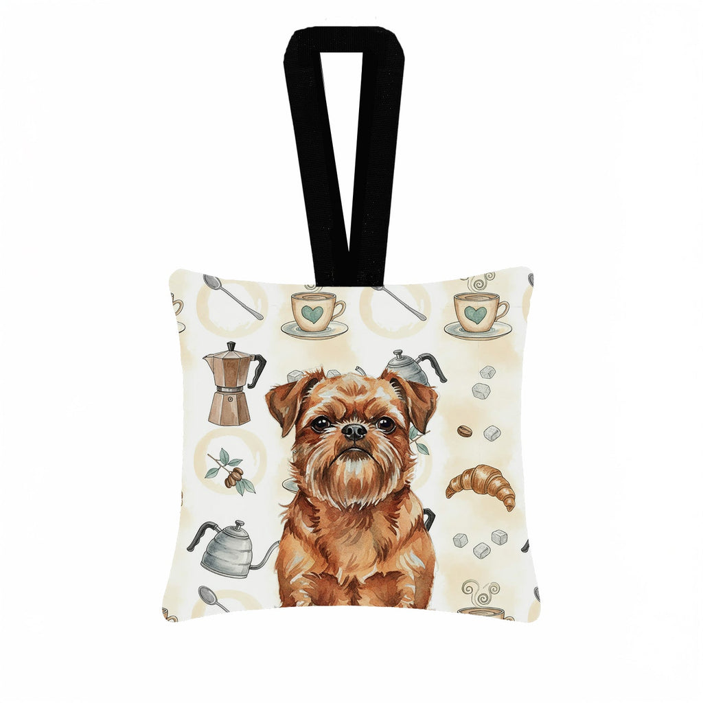 Red Brussels Griffon Coffee Bar Hanging Square Fabric Ornament 3.5 � 3.5 Decorative Door-Knob & Tree Hanger, Soft Fabric