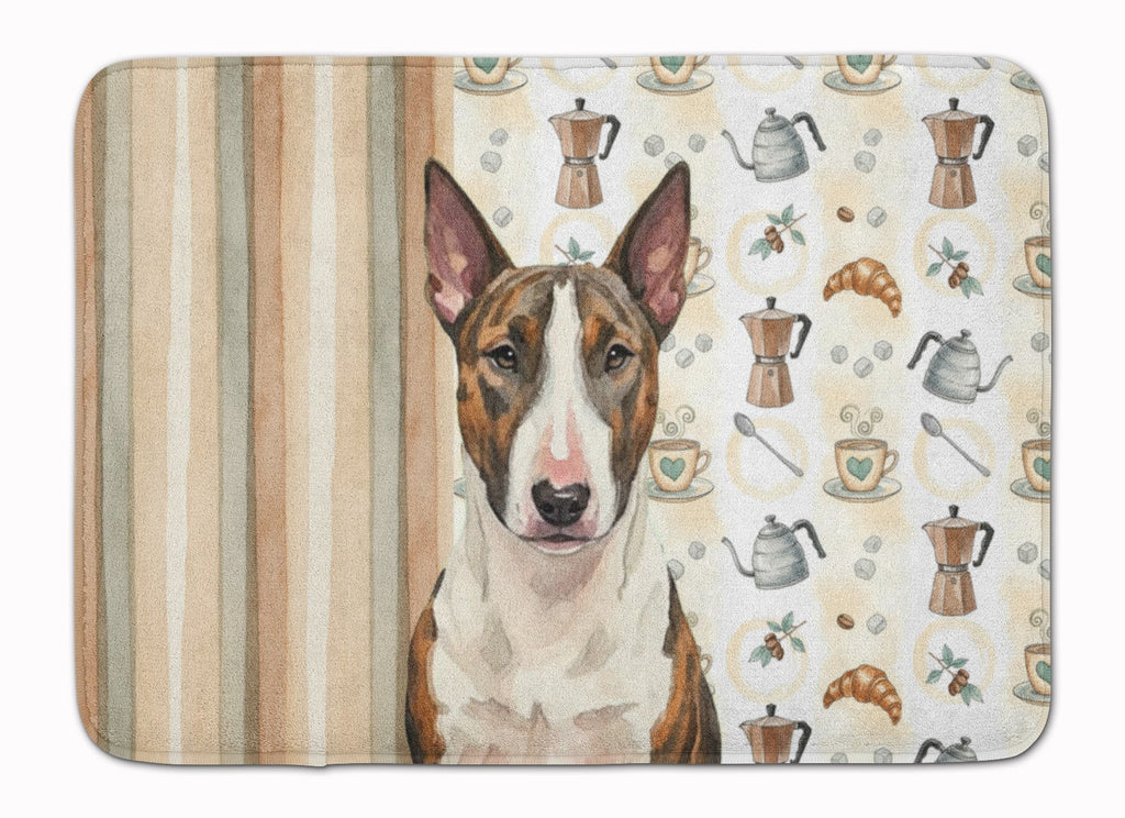 Brindle and White Bull Terrier Coffee Bar Memory Foam Kitchen Mat Machine Washable Anti-Fatigue Cushion Comfort Bath or Kitchen Rug