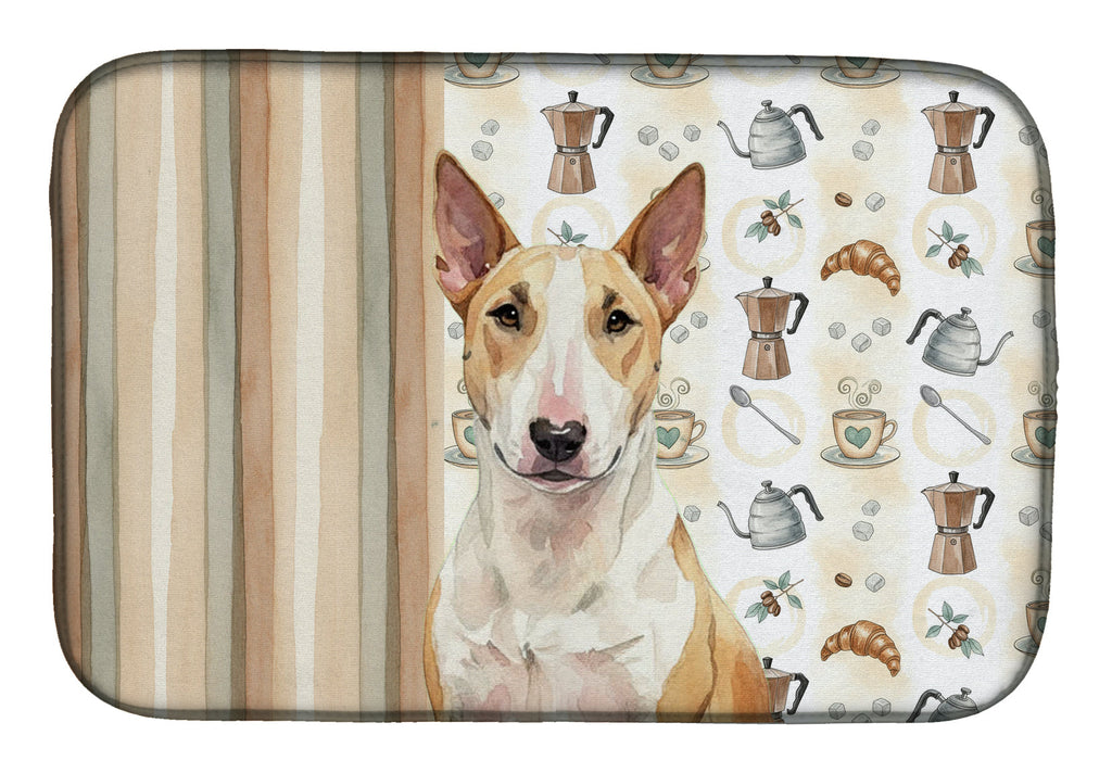 Fawn and White Bull Terrier Coffee Bar Dish Drying Mat Absorbent Dish Drying Mat Pad for Kitchen Counter Dish Drainer Mat for Countertop, 14 x 21", Multicolor