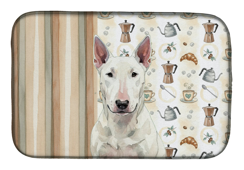 White Bull Terrier Coffee Bar Dish Drying Mat Absorbent Dish Drying Mat Pad for Kitchen Counter Dish Drainer Mat for Countertop, 14 x 21", Multicolor