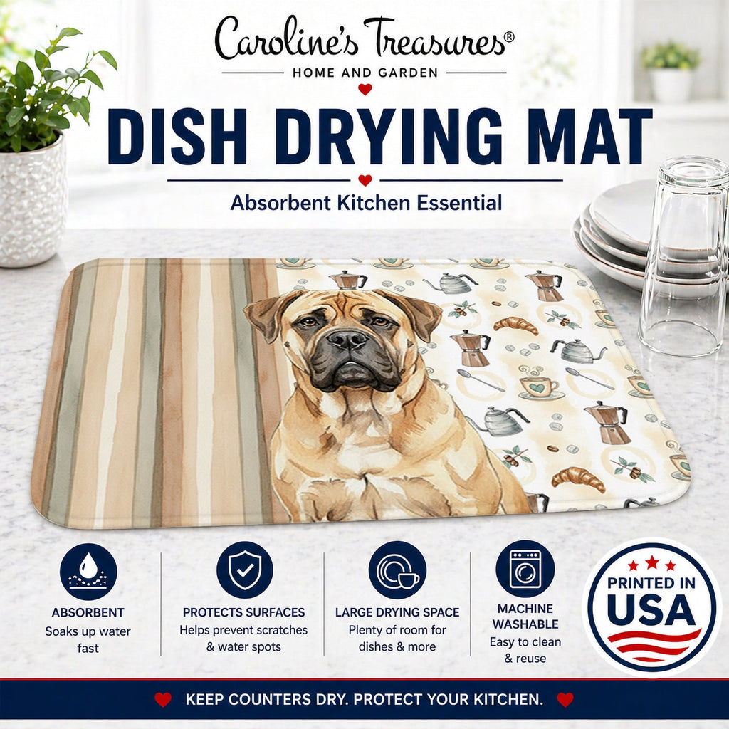 Bullmastiff Coffee Bar Dish Drying Mat Absorbent Dish Drying Mat Pad for Kitchen Counter Dish Drainer Mat for Countertop, 14 x 21", Multicolor