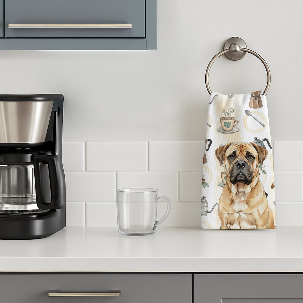 Bullmastiff Coffee Bar Kitchen Towel Velour Plush Front and Cotton Loop Back Machine Washable