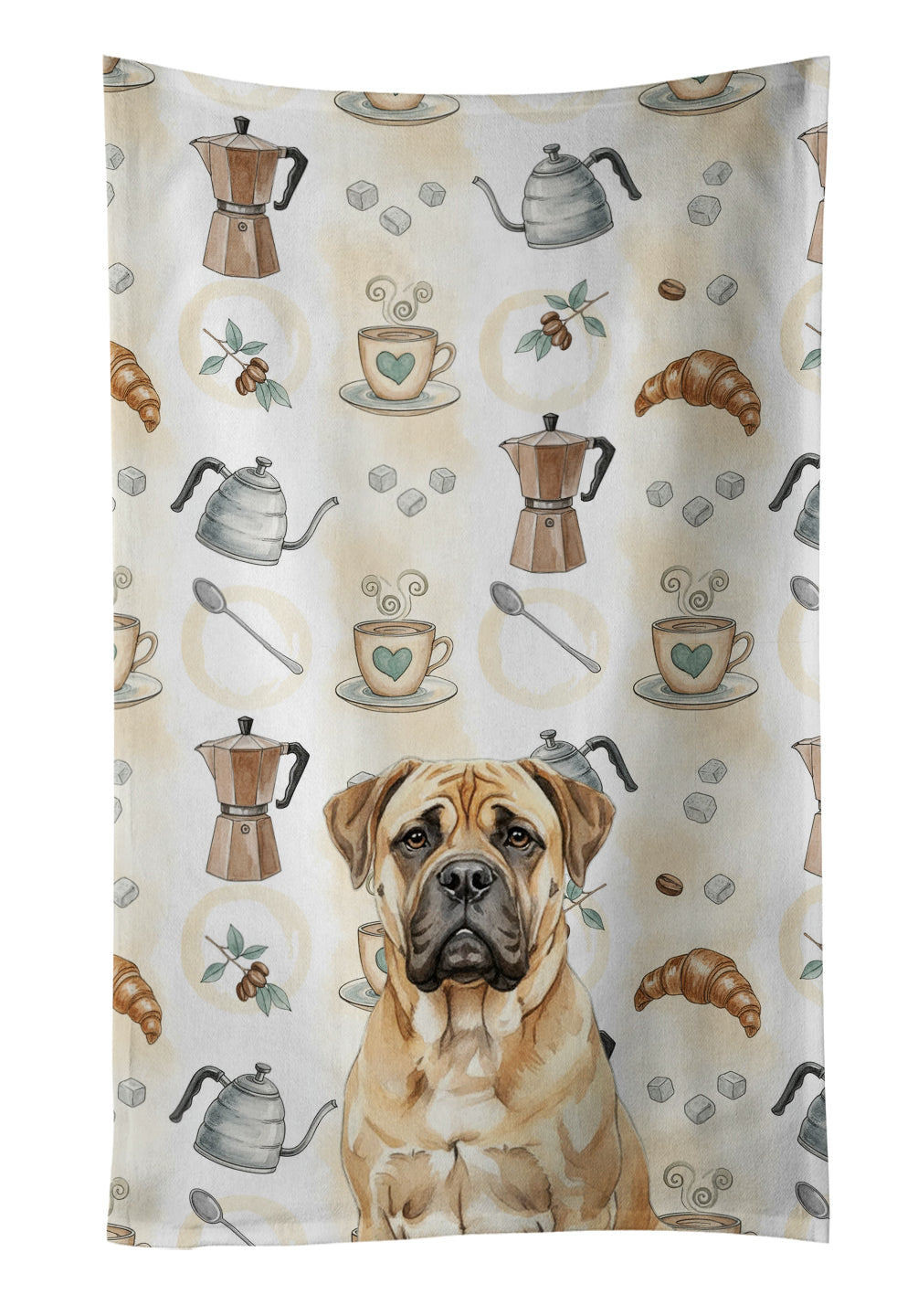 Bullmastiff Coffee Bar Kitchen Towel Velour Plush Front and Cotton Loop Back Machine Washable