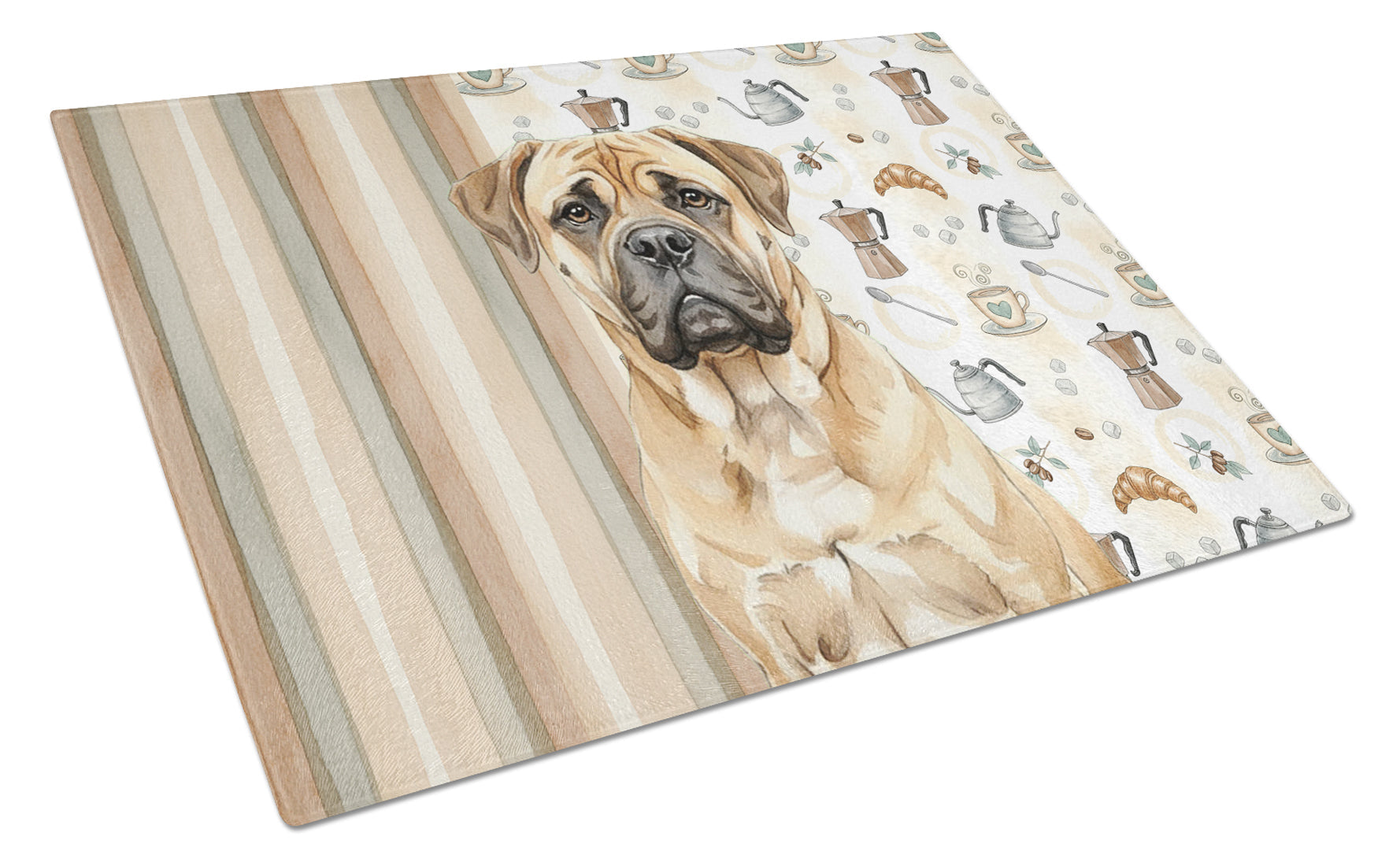 Bullmastiff Coffee Bar Cutting Board Tempered Glass Kitchen Cutting Surface, Heat Resistant Chopping, Non-Slip Feet, Food Prep & Serving
