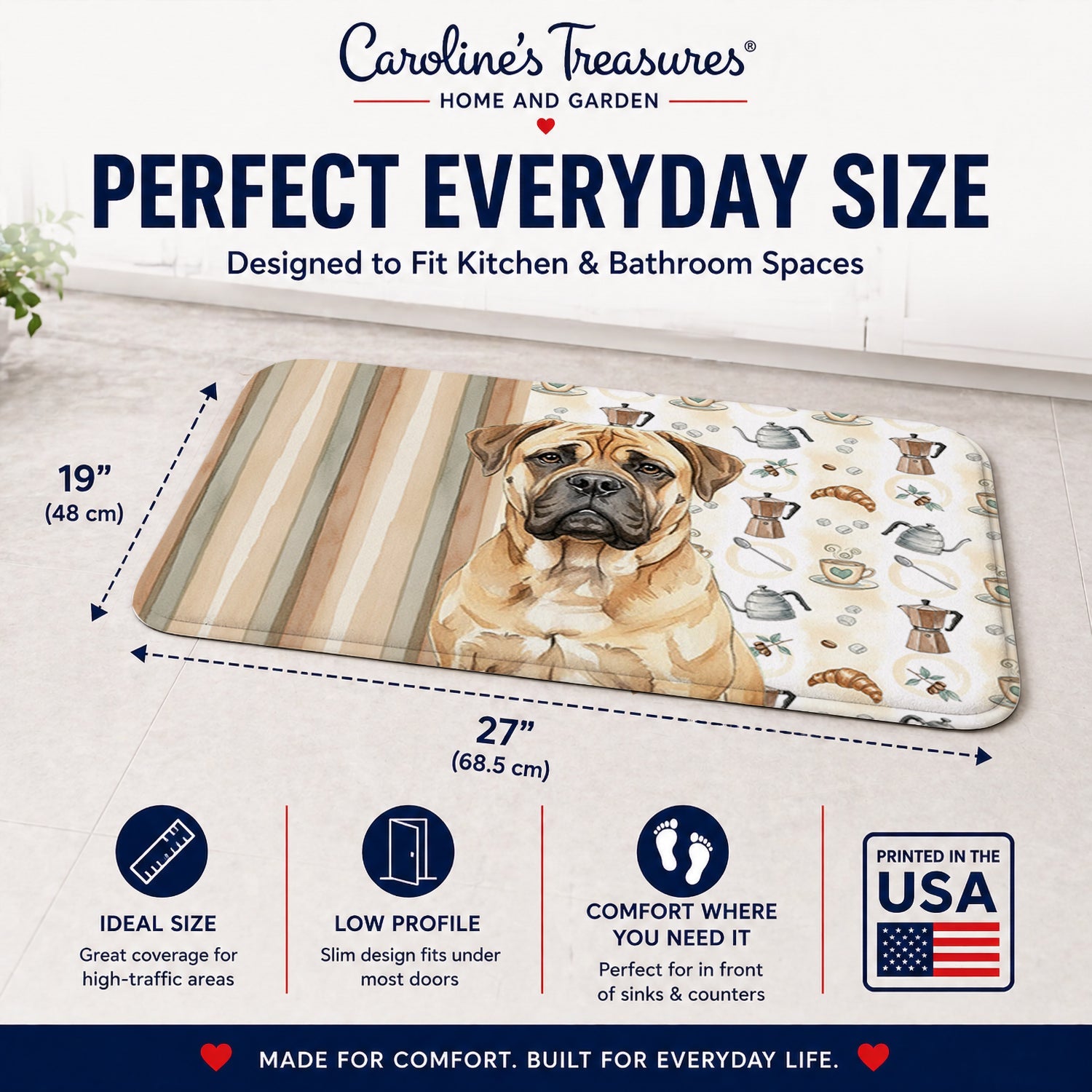 Bullmastiff Coffee Bar Memory Foam Kitchen Mat Machine Washable Anti-Fatigue Cushion Comfort Bath or Kitchen Rug
