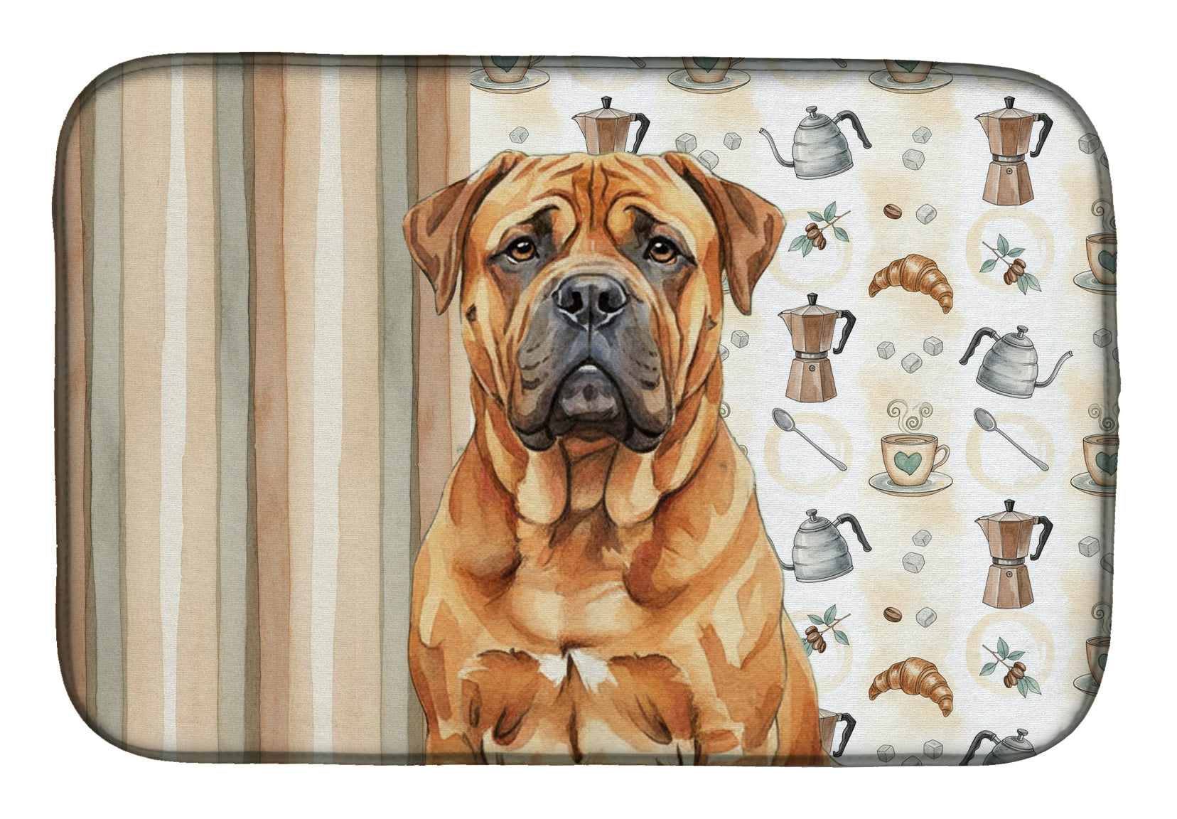 Red Bullmastiff Coffee Bar Dish Drying Mat Absorbent Dish Drying Mat Pad for Kitchen Counter Dish Drainer Mat for Countertop, 14 x 21", Multicolor