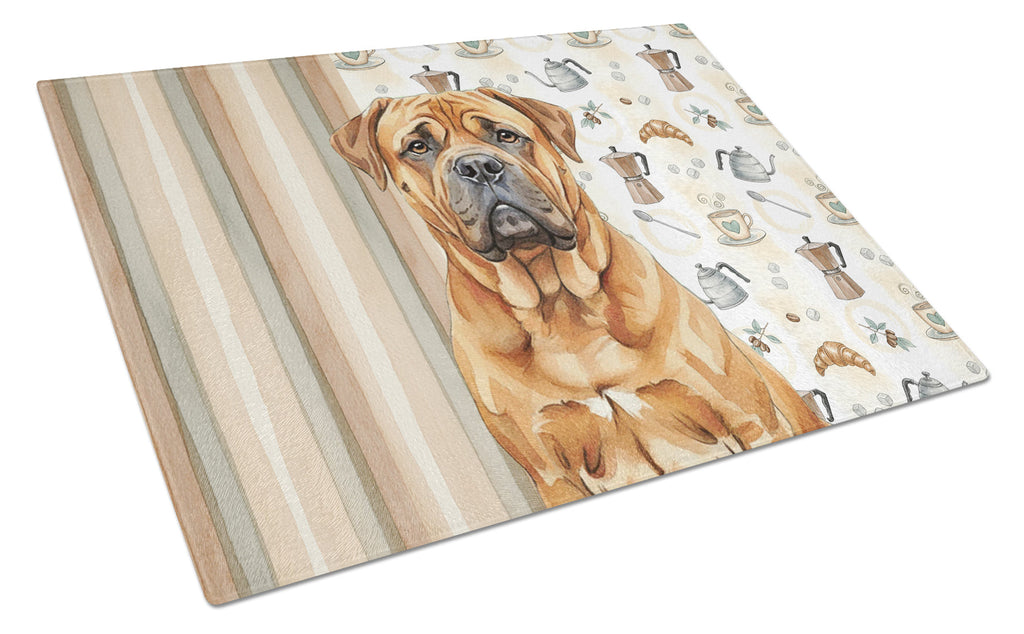 Red Bullmastiff Coffee Bar Cutting Board Tempered Glass Kitchen Cutting Surface, Heat Resistant Chopping, Non-Slip Feet, Food Prep & Serving