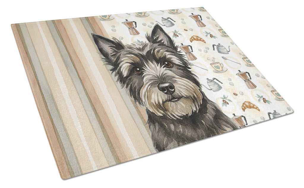 Black Cairn Terrier Coffee Bar Cutting Board Tempered Glass Kitchen Cutting Surface, Heat Resistant Chopping, Non-Slip Feet, Food Prep & Serving