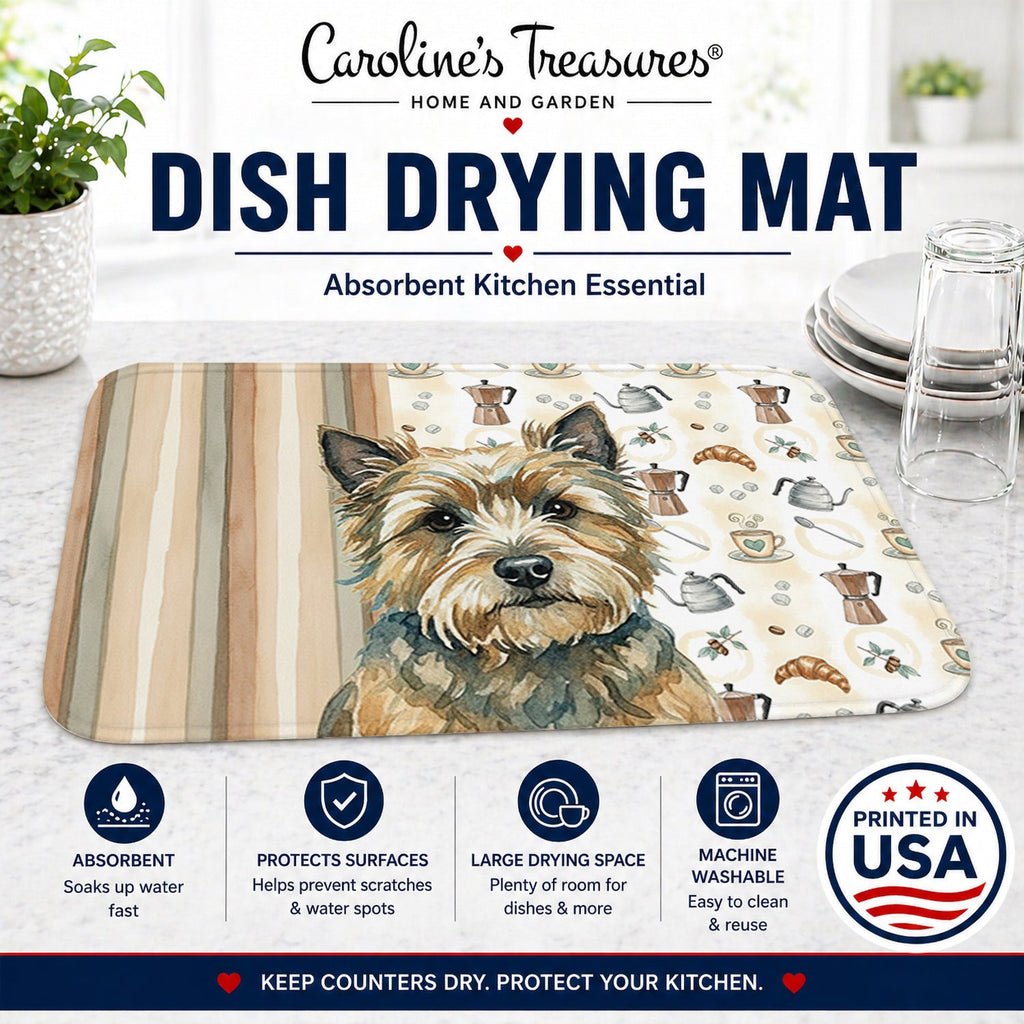 Cairn Terrier Coffee Bar Dish Drying Mat Absorbent Dish Drying Mat Pad for Kitchen Counter Dish Drainer Mat for Countertop, 14 x 21", Multicolor
