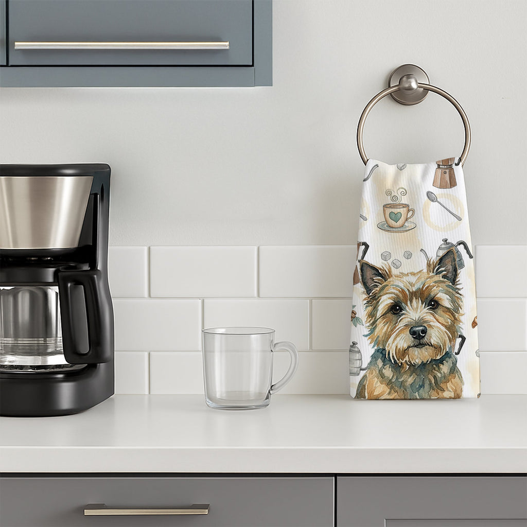 Cairn Terrier Coffee Bar Kitchen Towel Velour Plush Front and Cotton Loop Back Machine Washable