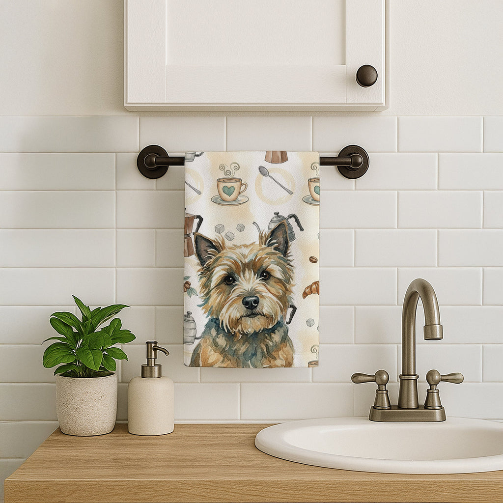 Cairn Terrier Coffee Bar Kitchen Towel Velour Plush Front and Cotton Loop Back Machine Washable