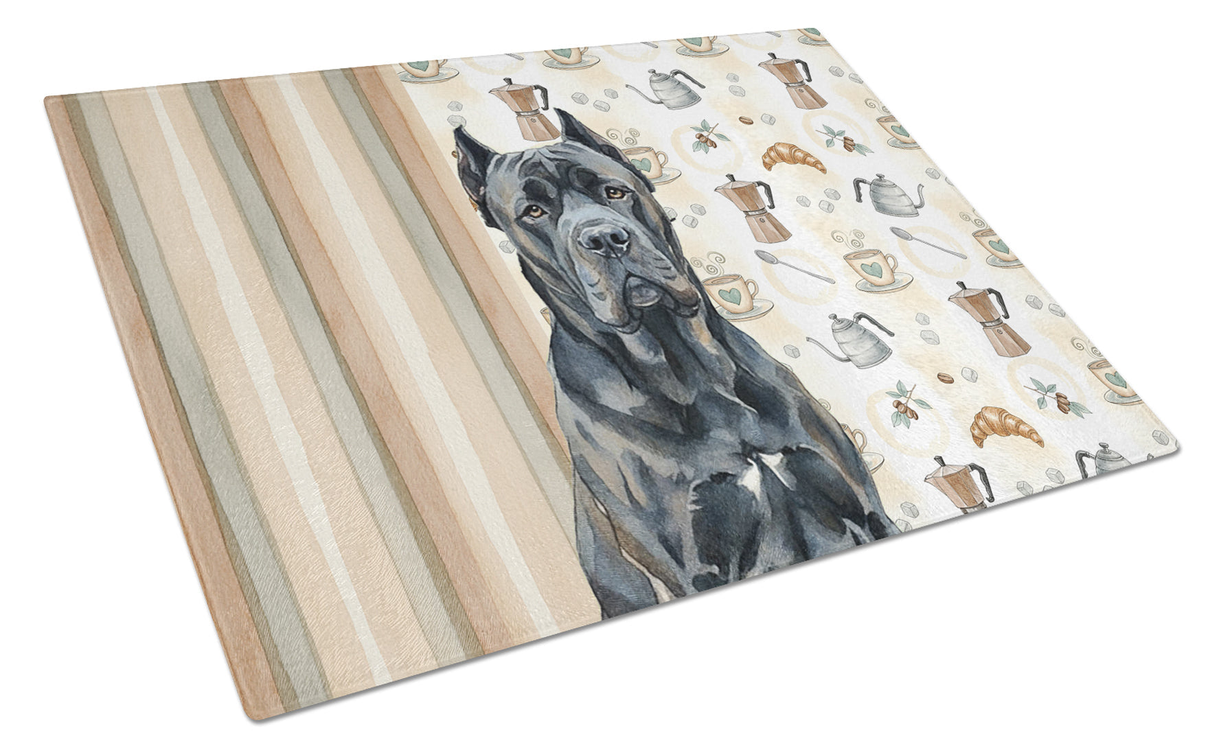 Cane Corso Coffee Bar Cutting Board Tempered Glass Kitchen Cutting Surface, Heat Resistant Chopping, Non-Slip Feet, Food Prep & Serving