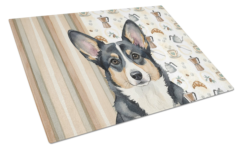 Black and White Cardigan Welsh Corgi Coffee Bar Cutting Board Tempered Glass Kitchen Cutting Surface, Heat Resistant Chopping, Non-Slip Feet, Food Prep & Serving