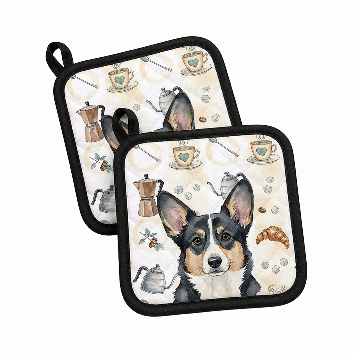 Black and White Cardigan Welsh Corgi Coffee Bar Pot Holder Set of 2 Heat Resistant Quilted Hot Pads 7.5 x 7.5 Inch, Insulated Kitchen Trivets for Cooking & Baking