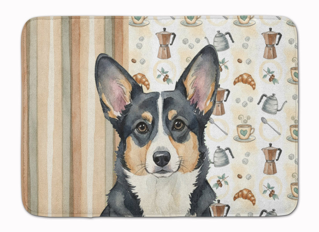 Black and White Cardigan Welsh Corgi Coffee Bar Memory Foam Kitchen Mat Machine Washable Anti-Fatigue Cushion Comfort Bath or Kitchen Rug