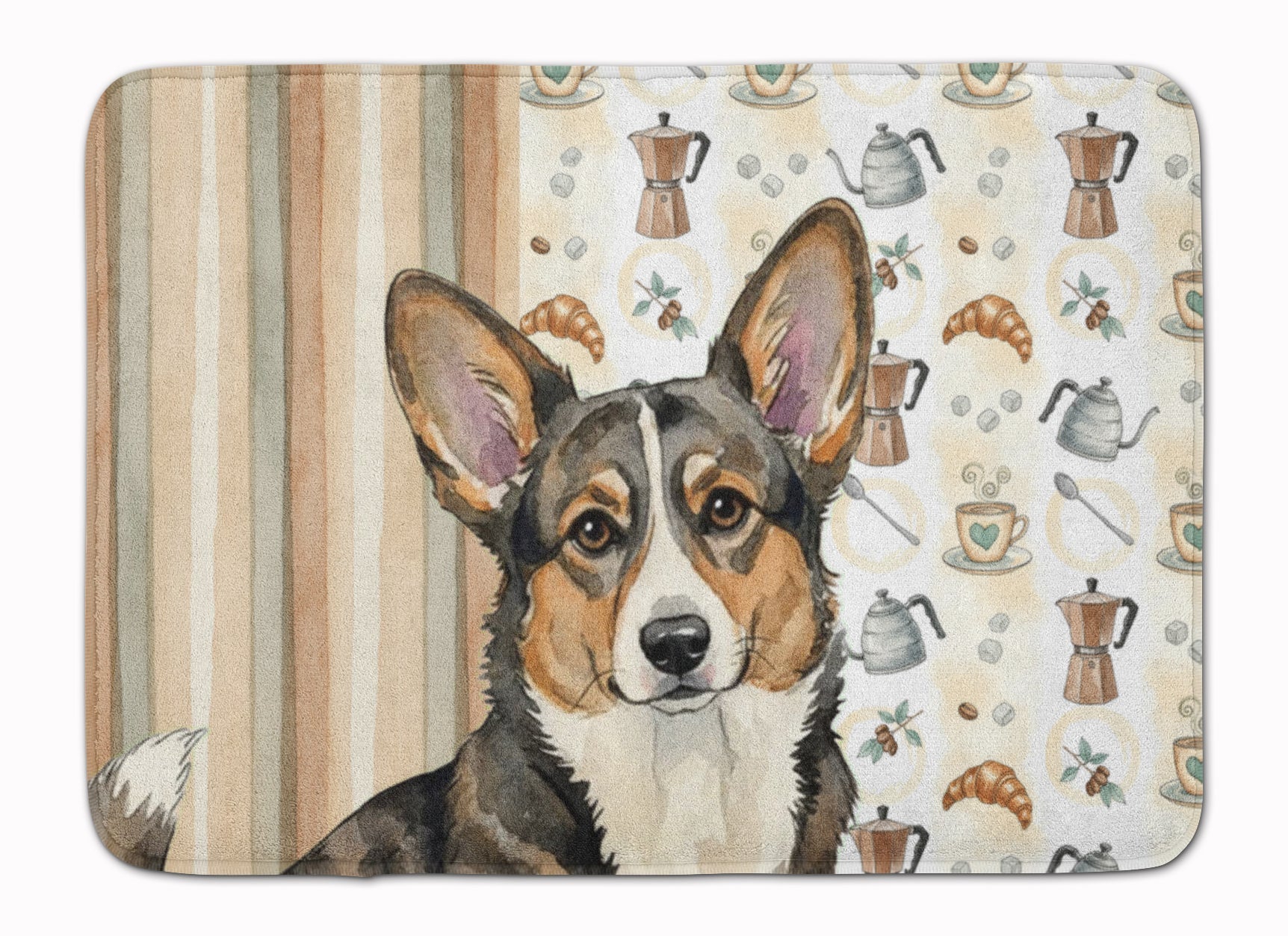 Brindle Cardigan Welsh Corgi Coffee Bar Memory Foam Kitchen Mat Machine Washable Anti-Fatigue Cushion Comfort Bath or Kitchen Rug