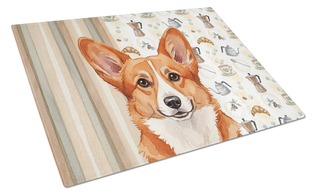 Red Cardigan Welsh Corgi Coffee Bar Cutting Board Tempered Glass Kitchen Cutting Surface, Heat Resistant Chopping, Non-Slip Feet, Food Prep & Serving