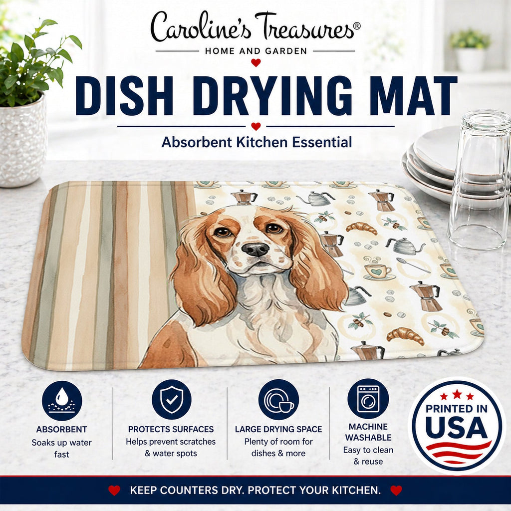 Blenheim Cavalier Spaniel Coffee Bar Dish Drying Mat Absorbent Dish Drying Mat Pad for Kitchen Counter Dish Drainer Mat for Countertop, 14 x 21", Multicolor