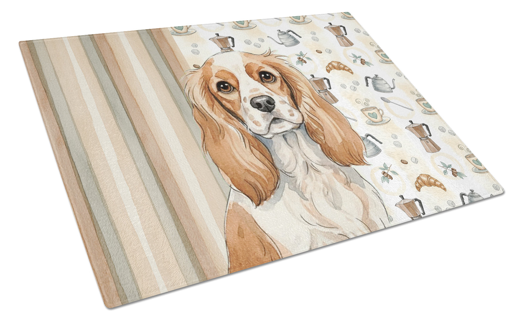 Blenheim Cavalier Spaniel Coffee Bar Cutting Board Tempered Glass Kitchen Cutting Surface, Heat Resistant Chopping, Non-Slip Feet, Food Prep & Serving
