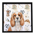 Blenheim Cavalier Spaniel Coffee Bar Framed Metal Print Bathroom, Kitchen, Office, Home Decor Wall Art Ready to Hang, Square, 8X8