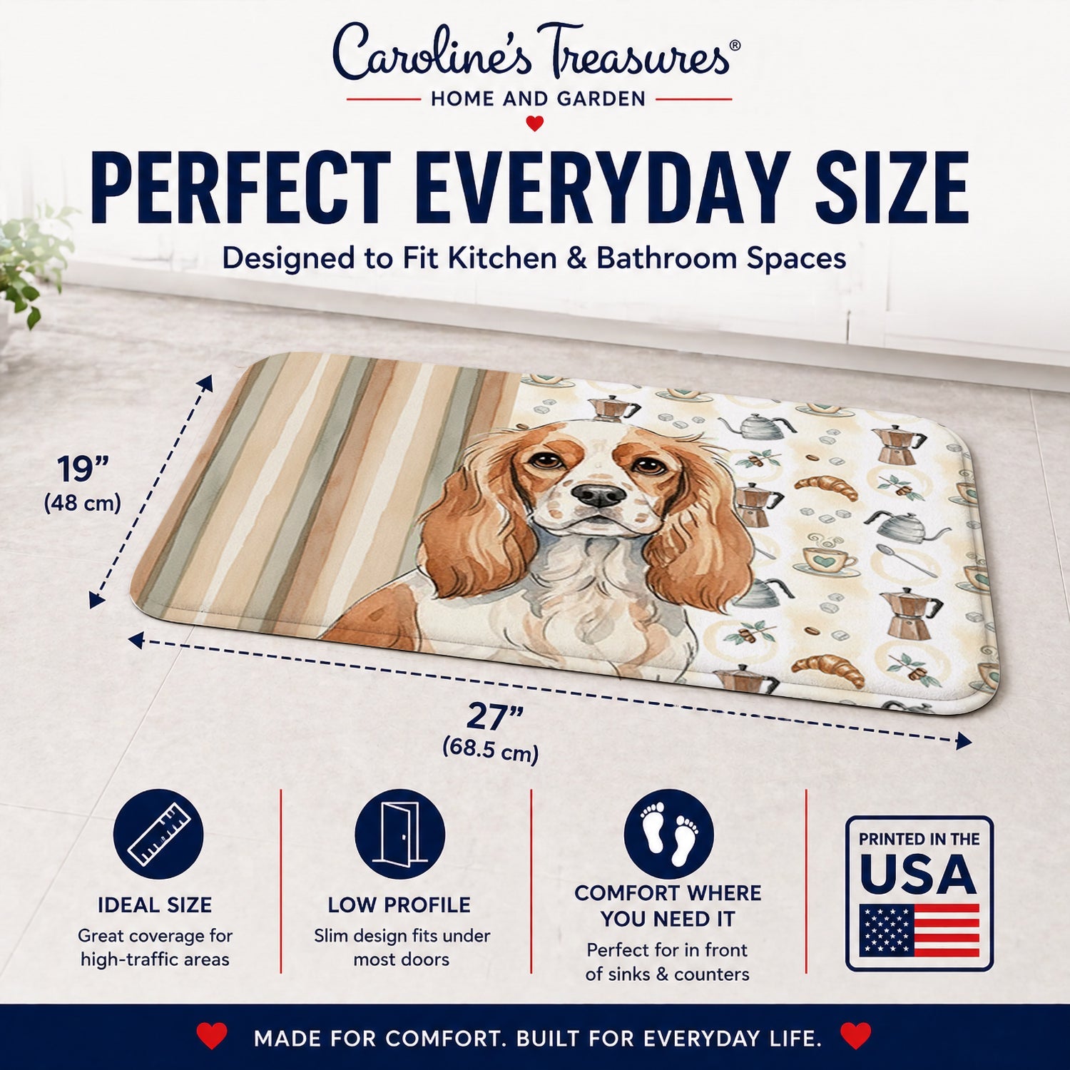 Blenheim Cavalier Spaniel Coffee Bar Memory Foam Kitchen Mat Machine Washable Anti-Fatigue Cushion Comfort Bath or Kitchen Rug