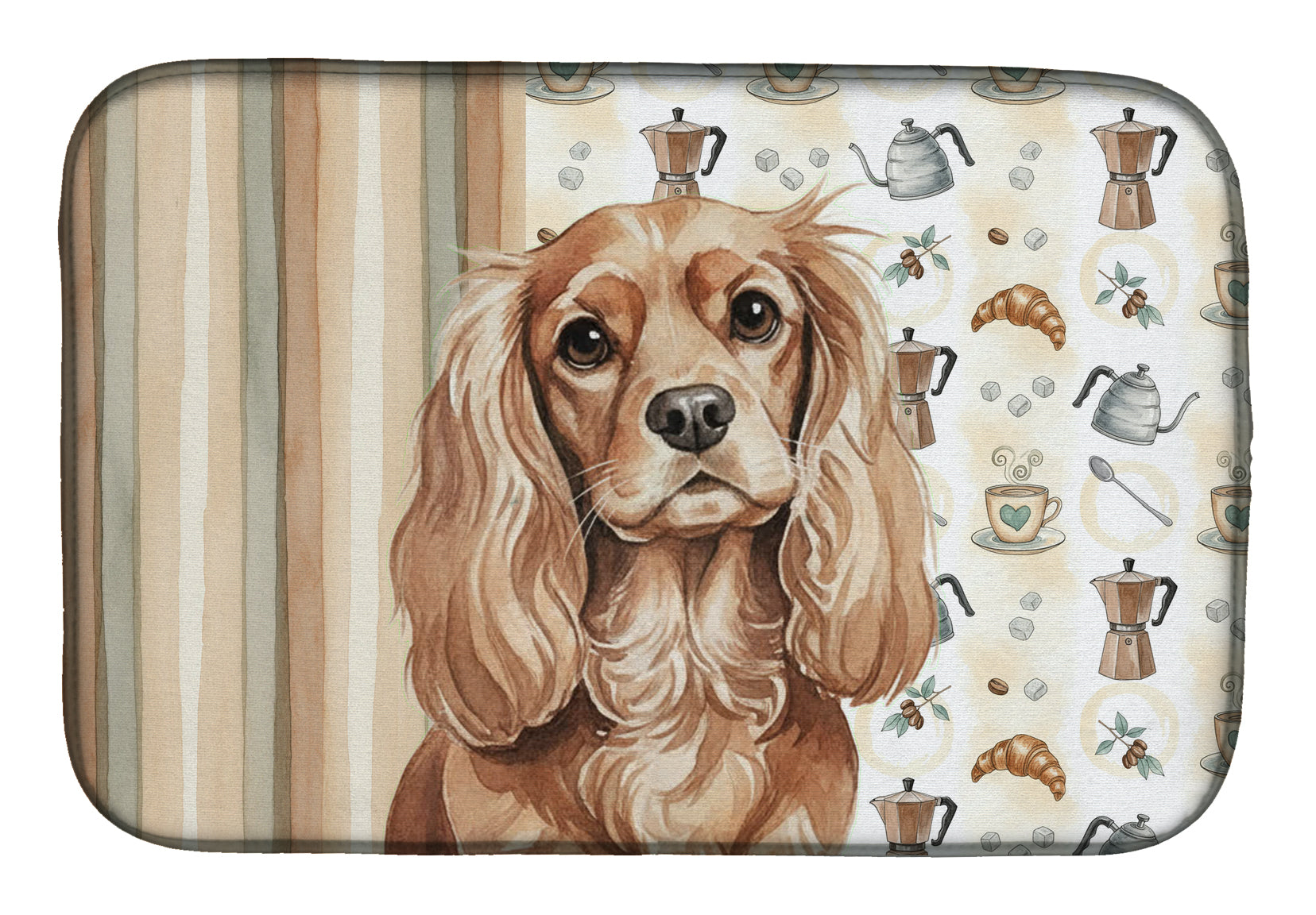 Ruby Cavalier Spaniel Coffee Bar Dish Drying Mat Absorbent Dish Drying Mat Pad for Kitchen Counter Dish Drainer Mat for Countertop, 14 x 21", Multicolor