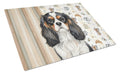 Tricolor Cavalier Spaniel Coffee Bar Cutting Board Tempered Glass Kitchen Cutting Surface, Heat Resistant Chopping, Non-Slip Feet, Food Prep & Serving